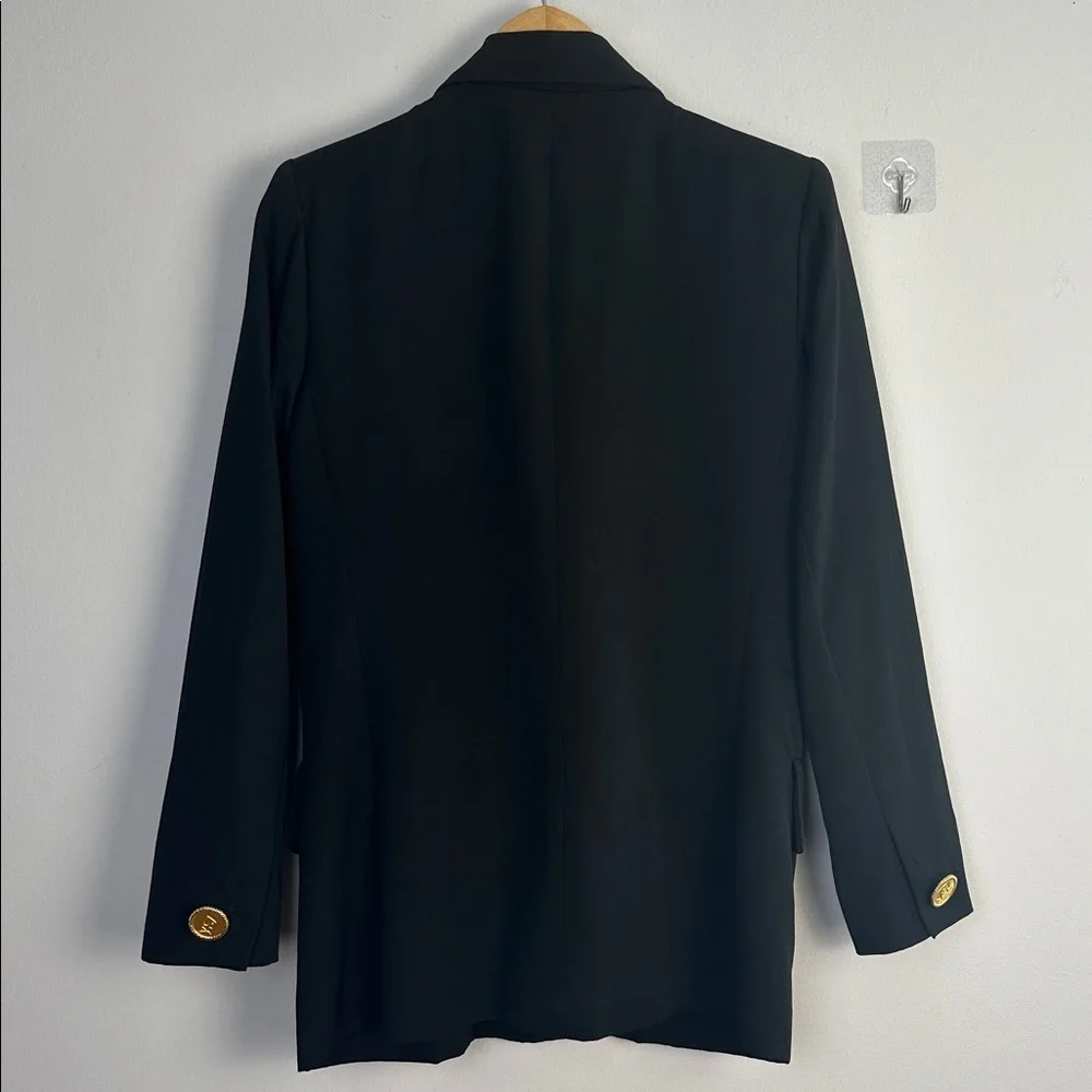 Vintage 80’s Yves Saint Laurent Black Wool Blazer Gold YSL Buttons Size 6 France - Picture 10 of 16